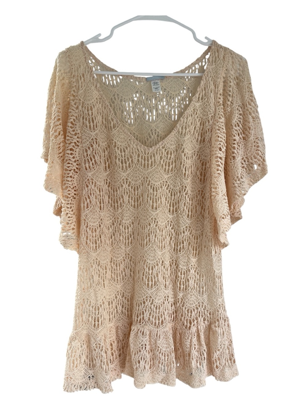 Eberjey Free Spirit Cream Peach Crochet Lace Coverup Dress Tunic M/L